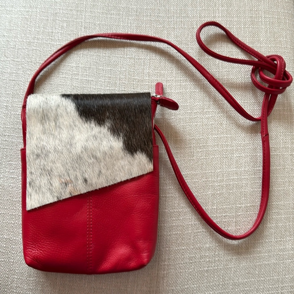 Red Leather Crossbody Bag with Haircalf Flap